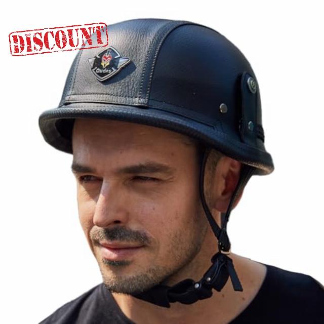 Qudas Motorcycle German Leather Half Face Helmet