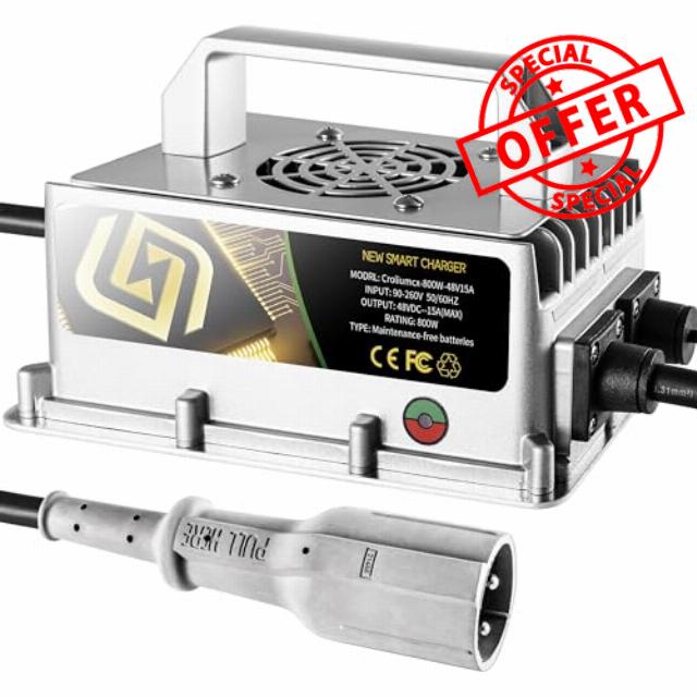Croliumcx 48Volt 15Amp Aluminum Casting Wide Voltage Golf Cart Battery Charger Matching 3-pin Gray Original One-Piece Plug Charges The Battery of ClubCar DS/Precedent Golf Carts