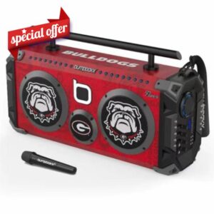Bumpboxx Bluetooth Portable Speaker Boombox Flare8 University of Georgia | Retro Boombox with Bluetooth Speaker | Rechargeable Lithium Battery | Includes Wireless Microphone