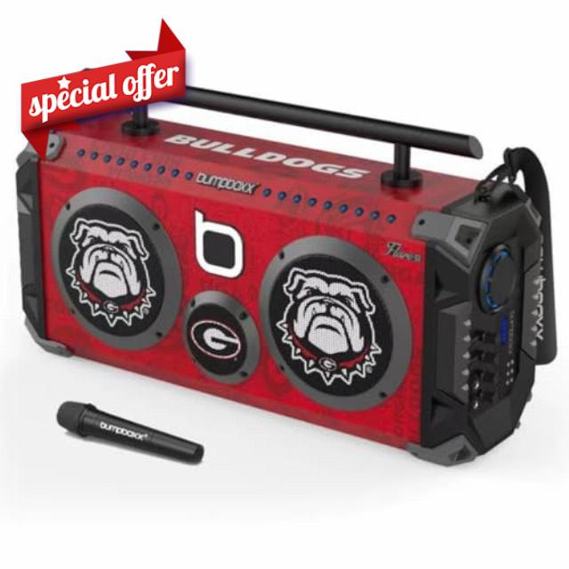 Bumpboxx Bluetooth Portable Speaker Boombox Flare8 University of Georgia | Retro Boombox with Bluetooth Speaker | Rechargeable Lithium Battery | Includes Wireless Microphone