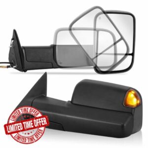 AUTOSTARSHIP Pair Power Heated Towing Mirrors Compatible with 2002-2008 Dodge Ram 1500/2003-2009 Ram 2500 3500 w/Turn Signal Side Tow Mirror Manual Flip Fold (Black)