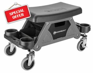 Powerbuilt Heavy-Duty Utility Rolling Seat Upgraded with Padding