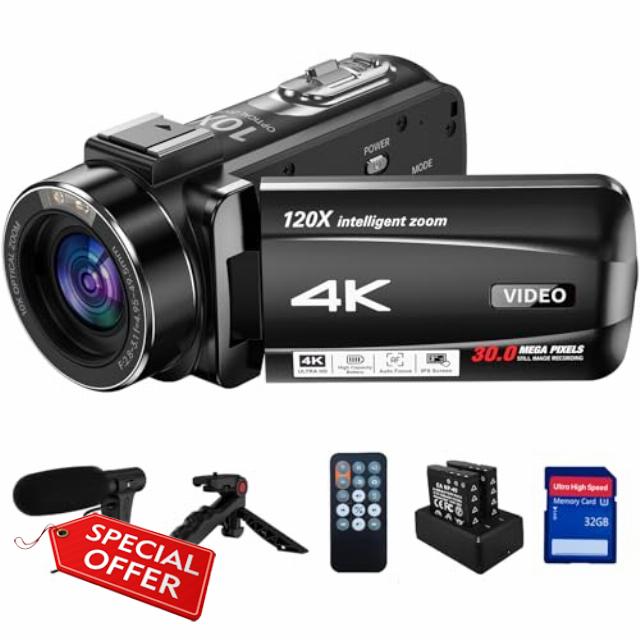 4K Video Camera Camcorder 10X Optical Zoom 120X Intelligent Zoom