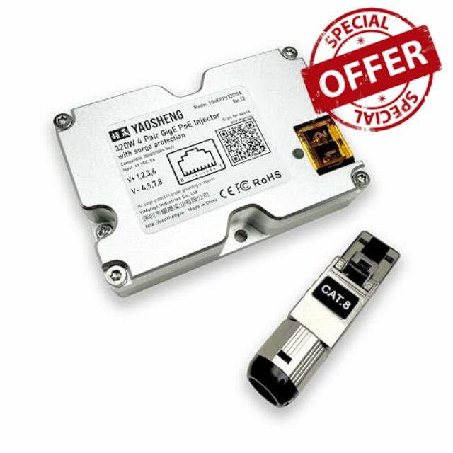 320W 4-Pair GigE PoE Injector with Surge Protection for High Performance Dishy