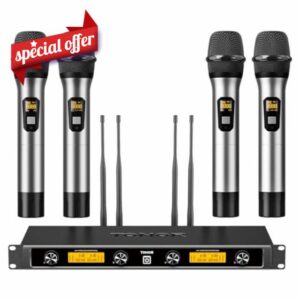 TONOR Wireless Microphones System with 4x10 Channels Metal Cordless Handheld Microfonos