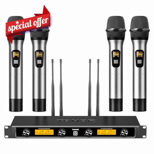 TONOR Wireless Microphones System with 4x10 Channels Metal Cordless Handheld Microfonos