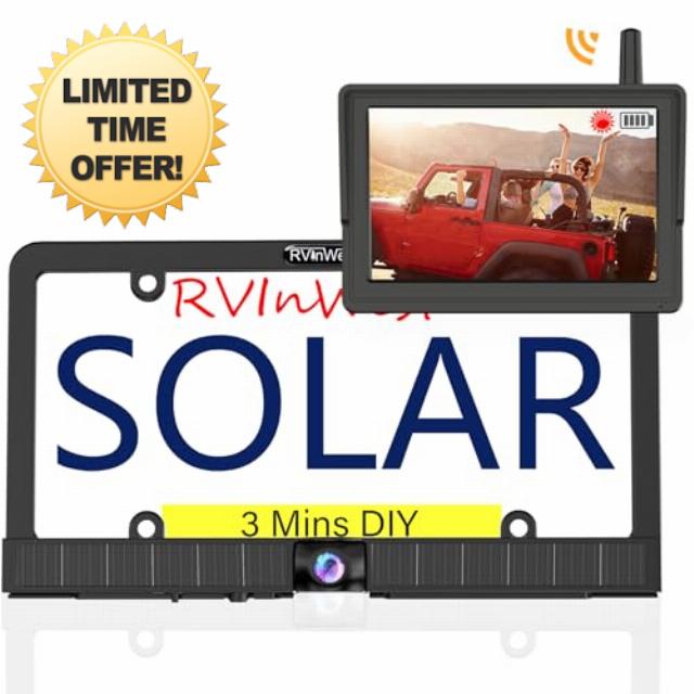 RVInWest Solar Wireless Backup Camera +5'' HD 1080P Monitor