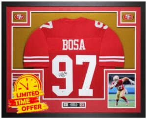 Nick Bosa Autographed Red San Francisco Jersey - Beautifully Matted and Framed - Hand Signed By Bosa and Certified Authentic by Beckett - Includes Certificate of Authenticity