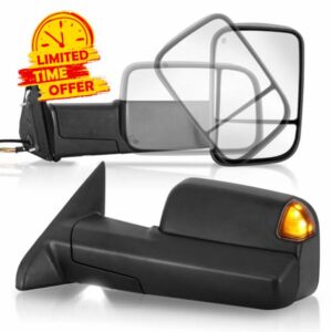 AUTOSTARSHIP Pair Power Heated Towing Mirrors Compatible with 2009-2018 Dodge Ram 1500 2500 3500/2019-2023 Ram 1500 Classic w/LED Turn Signal Light Side Mirror Temperature Sensor (Black)…