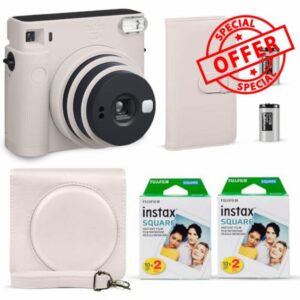 Fujifilm Instax Square SQ1 Instant Camera Chalk White + Fuji Instax Film Value Pack (40 Sheets) + Shutter Accessories Bundle