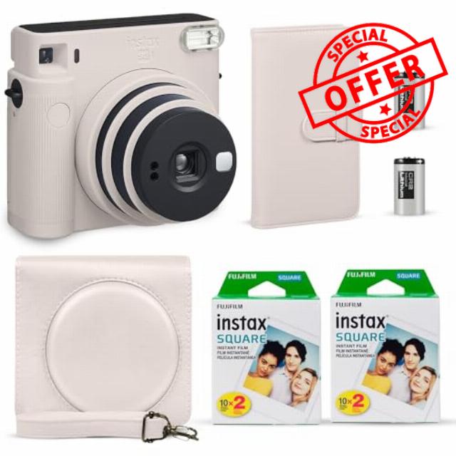 Fujifilm Instax Square SQ1 Instant Camera Chalk White + Fuji Instax Film Value Pack (40 Sheets) + Shutter Accessories Bundle