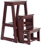 Maxmass 3 Step Folding Stool, Portable Wooden Stepladder, Foot Stools Ladder Flower Shelf for Kid...