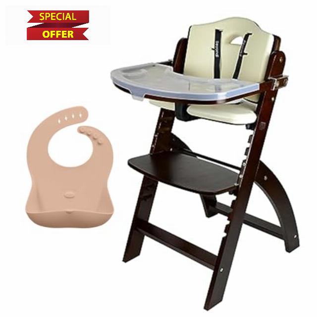 Abiie Beyond Junior Mahogany Wood/Cream Cushion Convertible 3-in-1 Wooden High Chairs for 6 Months to 250 lbs