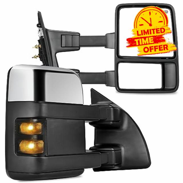 YITAMOTOR Towing Mirrors Compatible With 1999-2007 Ford F250 F350 F450 F550 Super Duty LED Turn Signal Power Adjusted Heated Telescoping Chrome