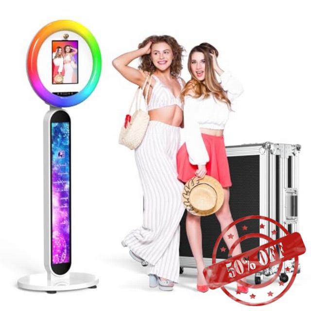 Portable Photo Booth Stand IPad Printer iPad Photobooth with Round RGB LED Light Ring Stand Selfie Photobooth and Flight case for 10.2" 10.9" 11" 12.9"