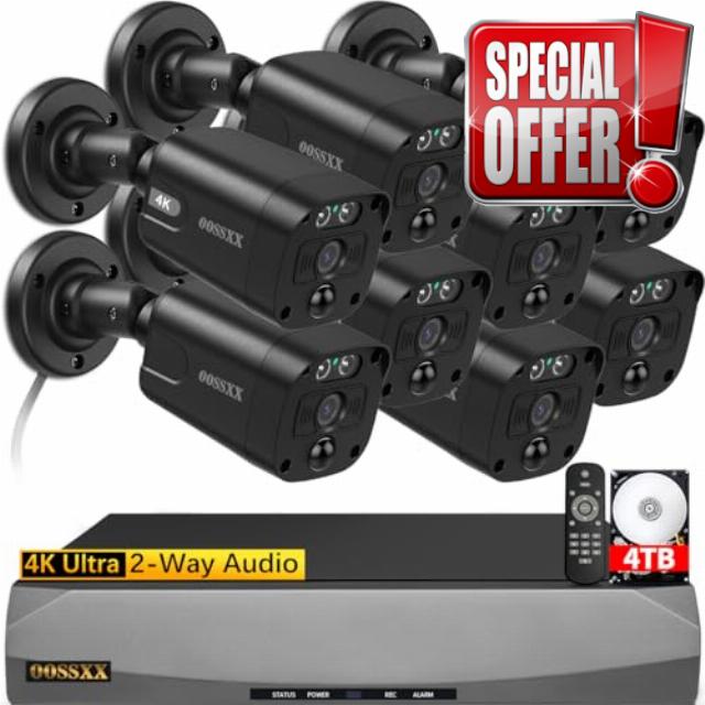 OOSSXX (4K/8.0 Megapixel & 130° Ultra Wide-Angle) 2-Way Audio PoE Outdoor Home Security Camera System Wired Outdoor Video Surveillance IP Cameras System