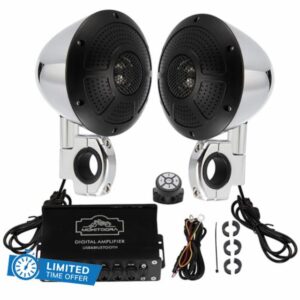 MoKitDora 1000W 4-Channel Amplifier 4" Motorcycle Speakers Full Range Bluetooth IP67 Waterproof Micro Stereo Audio Amp System for Harley ATV UTV Boat Custom Touring Cruiser