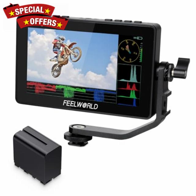 FEELWORLD F5 Prox 5.5 Inch 1600nit High Bright DSLR Camera Field Monitor with F970 attery 6600mAh