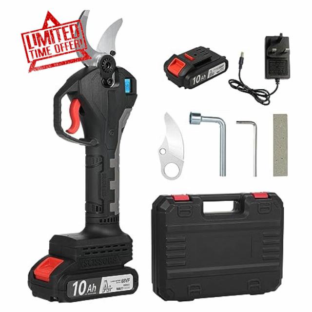 Electric Pru Shears Cordless Electric Pru Battery Powered Tree Branch Pruner with Brushless Motor 21V Lithium Battery 30mm-40mm Inch Cutting Diameter LCD Display Screen