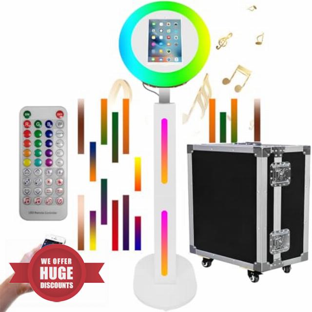 ZLPOWER Photo Booth Selfie Station for iPad 10.2'' 10.9'' 11" 12.9'' Shell Stand with Software APP Control Light Music Sync Box Remote RGB Ring Light Photobooth Machine with Flight Case for Rental