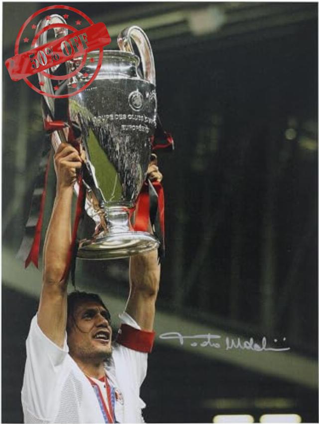 Paolo Maldini AC Milan Team Autographed 2003 UEFA Champions League Win Photograph - Autographed Soccer Photos