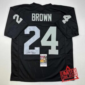 Autographed/Signed Willie Brown HOF 84 Las Vegas Oakland Black Football Jersey JSA COA