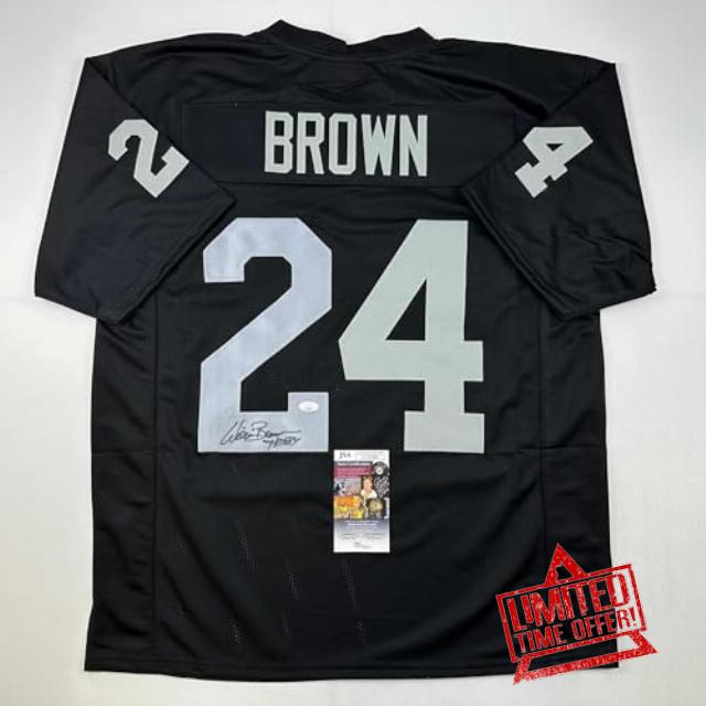 Autographed/Signed Willie Brown HOF 84 Las Vegas Oakland Black Football Jersey JSA COA