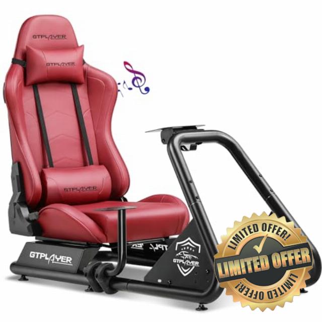 GTPLAYER Racing Simulator Cockpit with Seat and Bluetooth Speakers