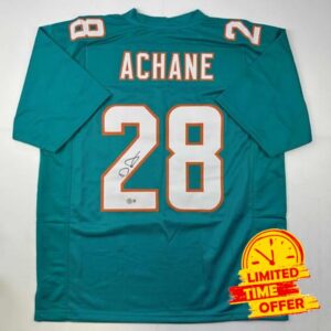 Autographed/Signed De’Von DeVon Achane Miami Teal Football Jersey Beckett BAS COA