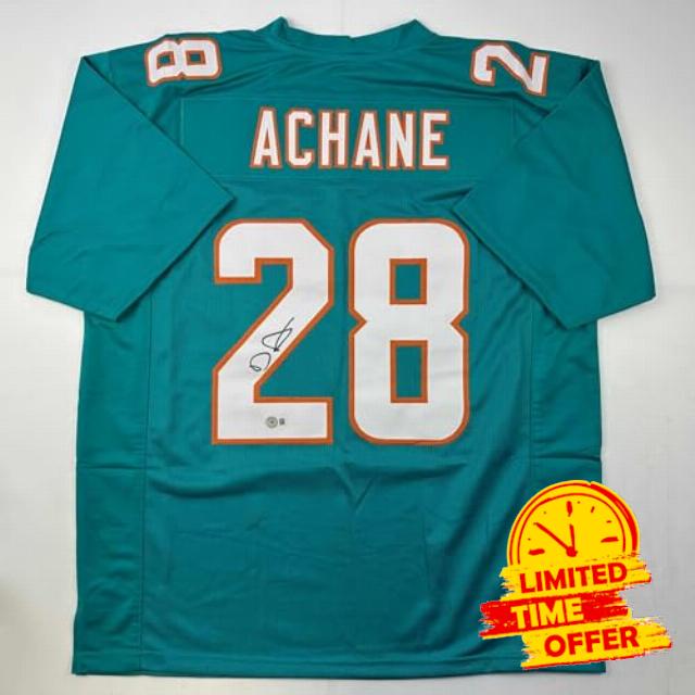 Autographed/Signed De’Von DeVon Achane Miami Teal Football Jersey Beckett BAS COA