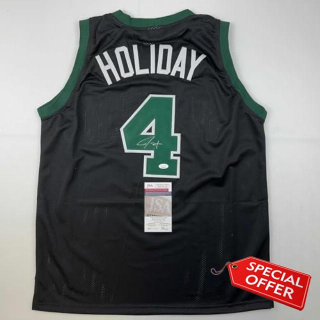 Autographed/Signed Jrue Holiday Boston Black Basketball Jersey JSA COA