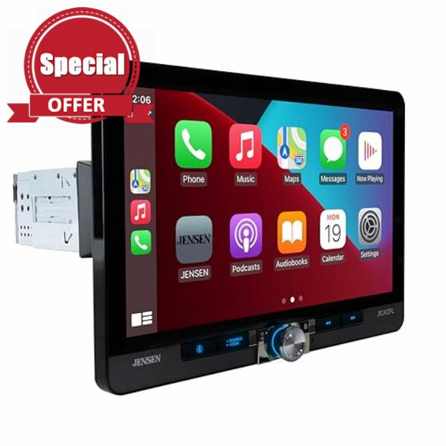 Jensen J1CA10FL 10.1-inch Certified Apple CarPlay Android Auto Wired or Wireless | Single DIN & Double DIN Touchscreen Car Stereo Radio | Bluetooth | Front & Rear Camera Inputs | USB Playback & Charge