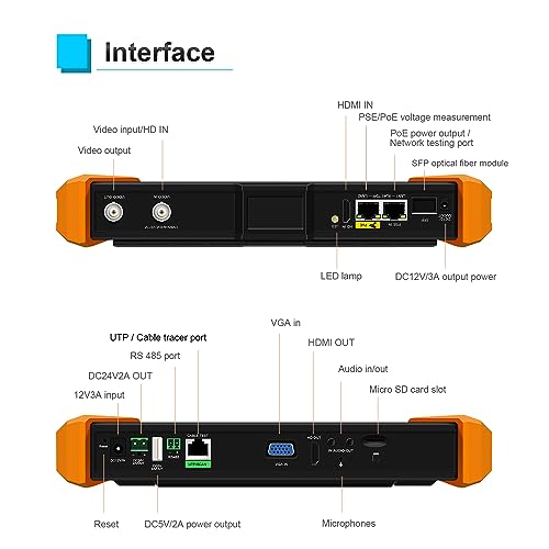 Upgraded CCTV Tester 8MP AHD CVI TVI CVBS Tester HDMI & VGA Input Network Cable Tester SFP Optical Module Port (K15-CADH)