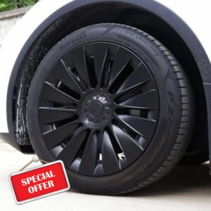 Richeer 4PCS Tesla Model Y Wheel Cover - 19 Inch Matte Black Hubcaps Fit for 2020-2023 Model Y
