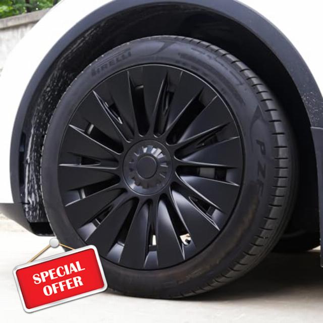 Richeer 4PCS Tesla Model Y Wheel Cover - 19 Inch Matte Black Hubcaps Fit for 2020-2023 Model Y
