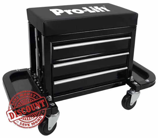 Pro-Lift Mechanic Roller Seat with Tool Box - 3-Drawer Rolling Tool Chest Stool with Padded Seat Cushion for Garage Creeper – 400 Lbs Capacity