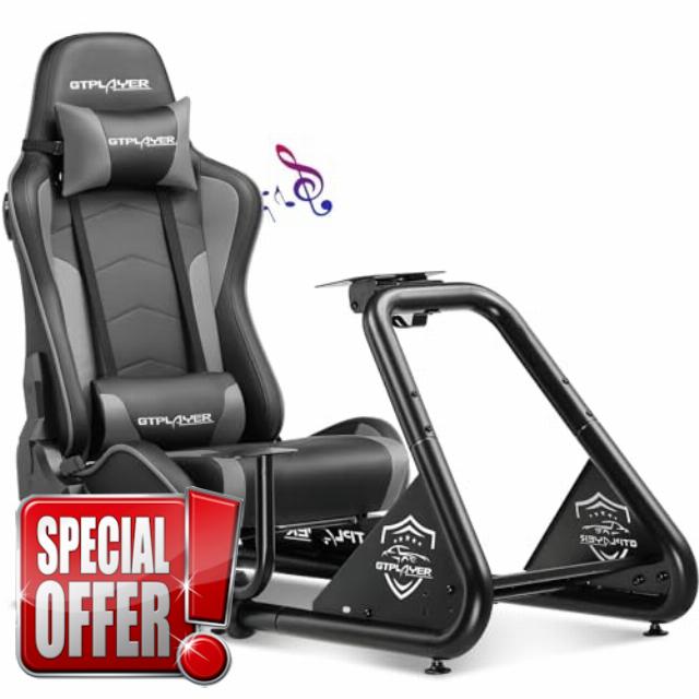 GTPLAYER Racing Simulator Cockpit with Seat and Bluetooth Speakers