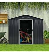 Outsunny Metal Garden Storage Shed, Tool Storage House with Double Sliding Doors and Lightsky Pan...