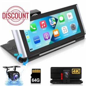 Carplay Screen for Car with 4K Dash Cam - Wireless Apple Carplay and Android Auto - 6.86 Inch Foldable Portable Car Stereo with FM Transmitter/Bluetooth/Loop Recording + AHD Backup Camera