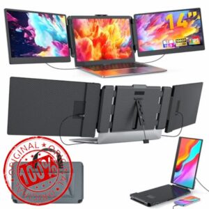 JJTechGiant Triple Portable Monitor for Laptop Screen Extender Dual Monitor 14 Inch FHD 1080P Tri Screen Display 4 Speakers Plug and Play No Driver for 13.3-17 Inch Laptop Windows/Mac/Chrome
