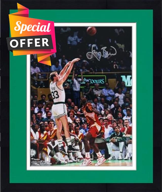 Framed Larry Bird Boston Celtics Autographed 16" x 20" Shooting Vs. Dominique Wilkins Photograph - Autographed NBA Photos