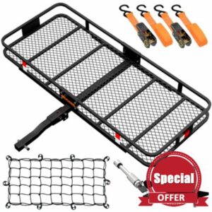 Mockins 60"x24"x6" Trailer Hitch Cargo Carrier Rack 500 Lbs Cap | Folding Cargo Carrier Hitch Mount with Net