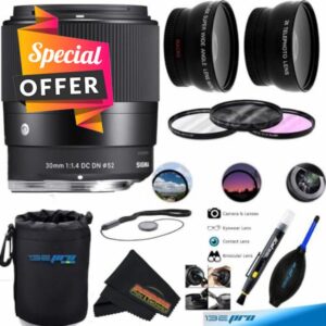 Sigma 30mm f/1.4 DC DN Contemporary Lens for Sony E-Mount Cameras + Sunshine Photo Basic Bundle