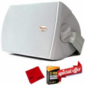 Klipsch 97093000001 AW-650 Outdoor Speaker - High-Fidelity Sound with Tractrix Horn - White (Pair) Bundle with Deco Gear 6 x 6 inch Microfiber Cleaning Cloth and 2 YR CPS Enhanced Protection Pack