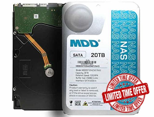 MDD (MD20TSATA25672NAS) 20TB 7200 RPM 256MB Cache SATA 6.0Gb/s 3.5" Internal NAS Hard Drive - 5 Years Warranty (Renewed)