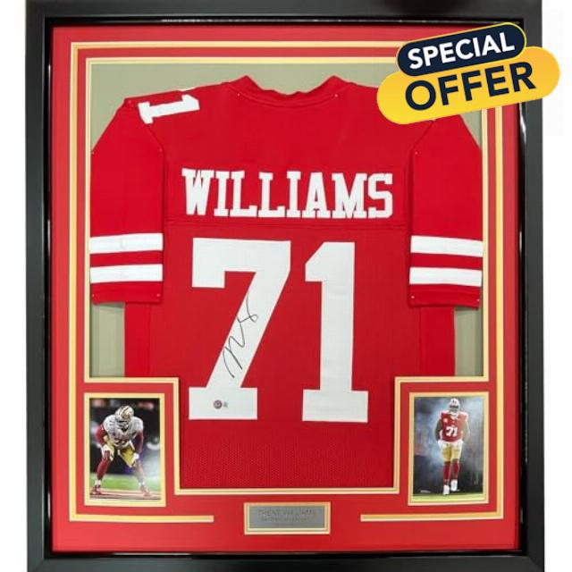 Framed Autographed/Signed Trent Williams 33x42 San Francisco Red Football Jersey Beckett BAS COA