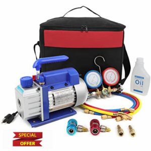 FAHKNS 110V 3.5 CFM 1/3HP Single Stage Rotary Vane HVAC Air Vacuum Pump with Oil Bottle for HVAC/Auto AC Refrigerant Recharging