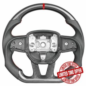 JIANGGAI Car Steering Wheel Carbon Fiber Steering Wheel Locator Wire Breathable Anti-skid Compatible with Dodge Challenger/Charger/HellCat 2015-2020 SRT(dry carbon)