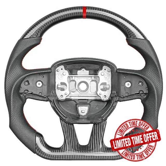 JIANGGAI Car Steering Wheel Carbon Fiber Steering Wheel Locator Wire Breathable Anti-skid Compatible with Dodge Challenger/Charger/HellCat 2015-2020 SRT(dry carbon)