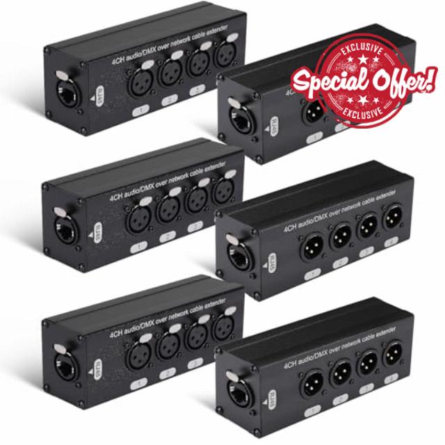 Copkim 6 Pack 4 Channel 3 Pin Multi Network XLR Cable Breakout 3 Pin XLR Male and Female Over RJ45 Ethercon Cable Multi Extender for Stage Lighting and Home Recording Studio Compatible